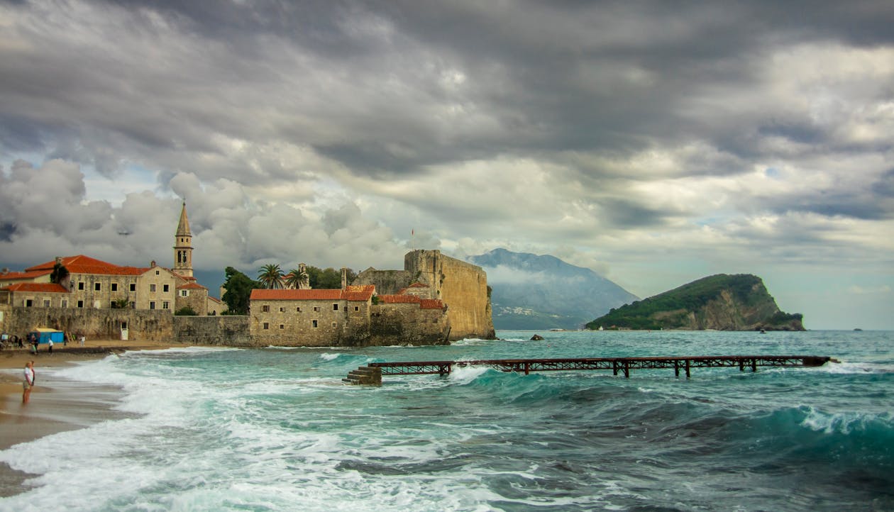 Budva Old Town peninsula from above